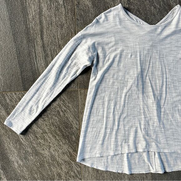 EUC Lululemon Back Into It Long Sleeve Open Strappy Back White Grey S/M Size 6 - Picture 4 of 16